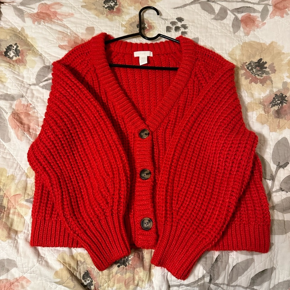 Red Knit Cardigan Sweater